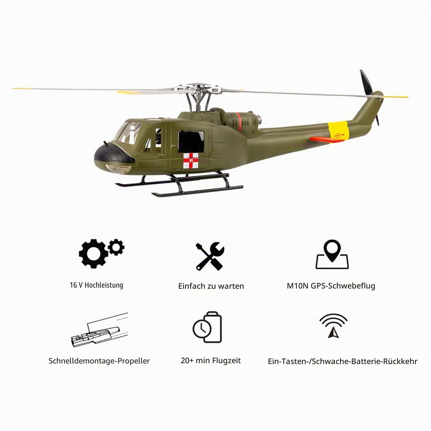 TOUCAN RC HOBBY FLYWING UH1 V4 RC Hubschrauber Huey Bürstenloser Motor M10N Position ier chip Automatischer Flug Low Battery Return Smart Modell Flugzeug Hobby Modell