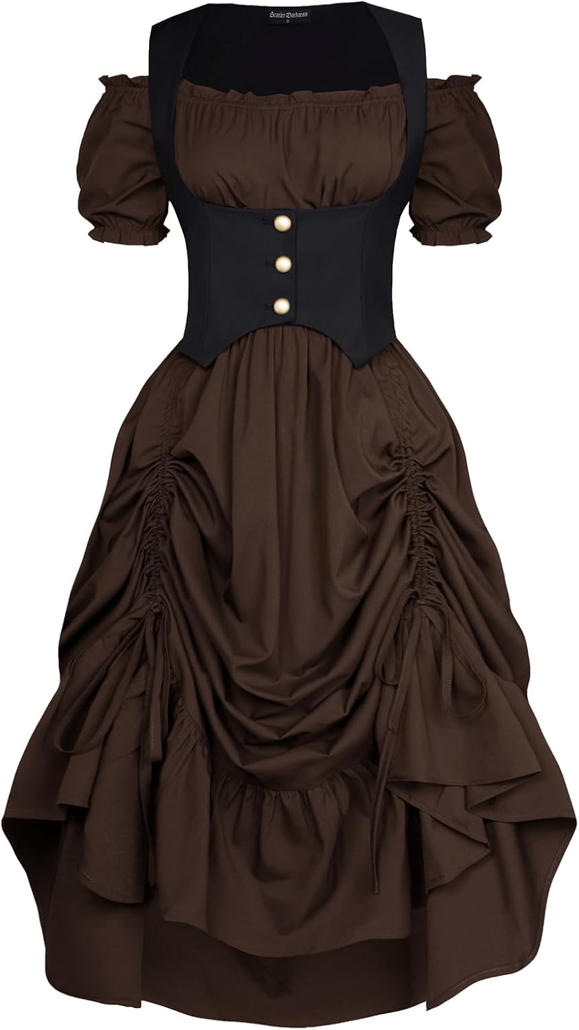 SCARLET DARKNESS Renaissance Costume Women Steampunk Corset Dress Medieval Ren Faire Dress
