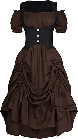 Scarlet Darkness Renaissance Costume Women Steampunk Pirate Corset Dress Medieval Ren Faire Off Shoulder Dress Set