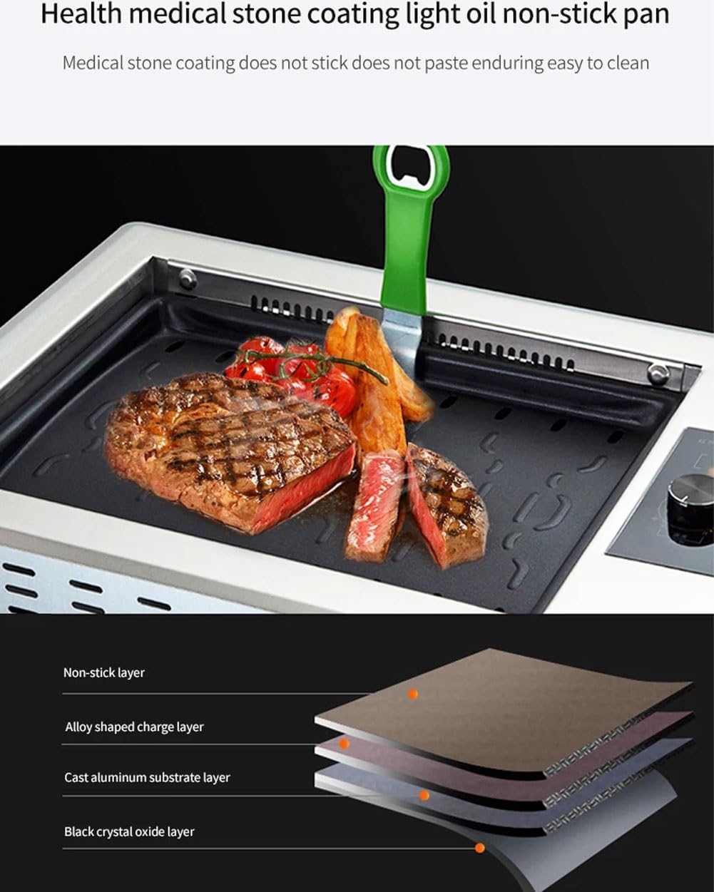 Electric Barbecue Grill, Household Smokeless Griddle Grill, Commercial BBQ Pan Table Top Grill with Temperature Knob, Tabletop BBQ Cooking Grill for Kitchen Outdooe Indoor Restaurant Camping