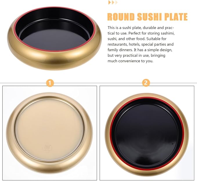 Plato Sushi Redondo Plástico Dorado 34cm NUOBESTY miniatura 9