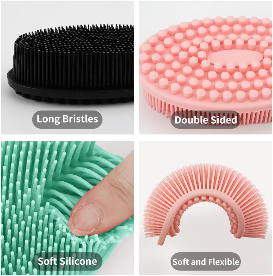 3 Pack Silicone Body Scrubber, Silicone Loofah Exfoliating Soft Body Scrubber, Silicones Body Brush Bath Shower Scrubber for Body, 2 in 1 Bath and Shampoo Wash Brush for Skin Exfoliation Men Women - Image 2