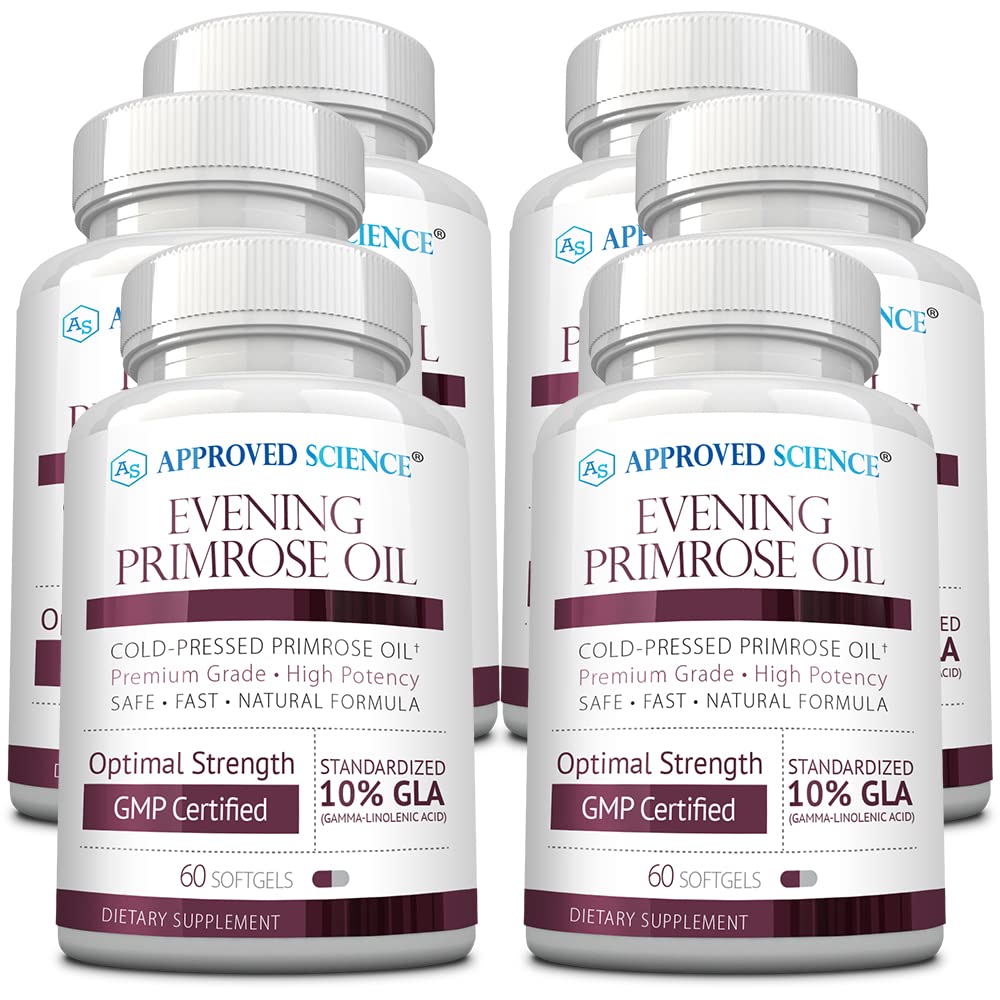 Approved Science Evening Primrose Oil - Maximum Strength - Cold Pressed - 10% GLA - Hormonal Balance, Skin and Heart Health - 6 Month Supply - All Natural