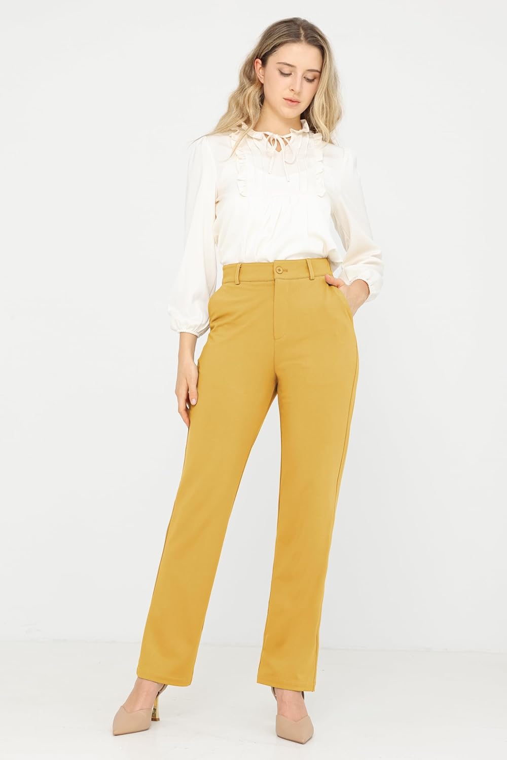 Bamans Dress Pants Women Work Business Pants Tummy Control Office Straight Leg Trousers High Waisted Ladies Slacks