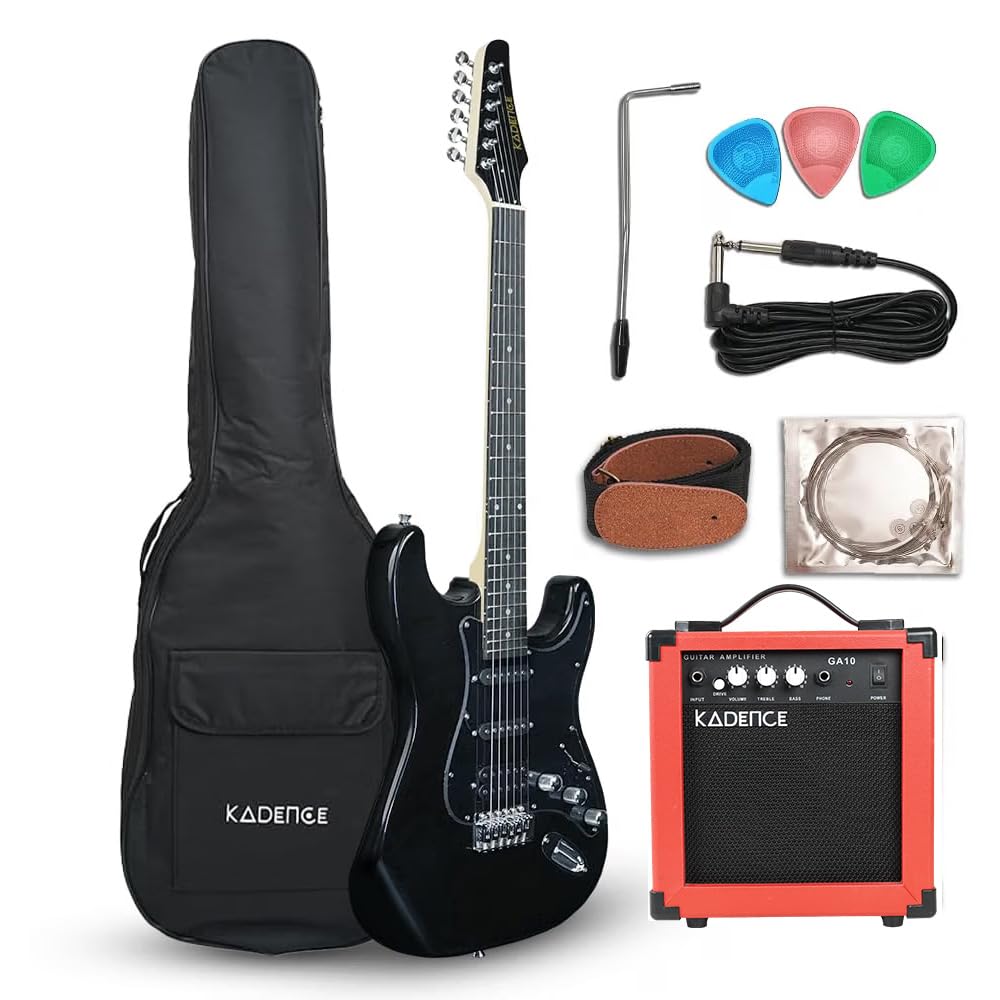 Kadence EGBLK-SC Astroman 39" Electric Guitar | SG Style | Paulownia Wood | S S H Pickup Configuration | Comes with Bag, Strap, Picks, Cable, Strings & Amplifier | Black