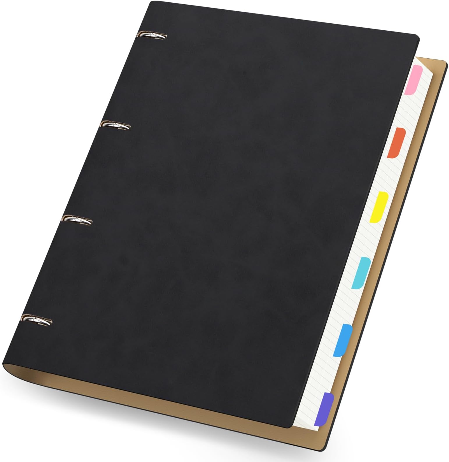 Refillable A4 Notebook - A4 4 Ring Binder Notepad with 100GSM Squared 5mm Loose Leaf Paper 150 Sheets - Reusable Grid Notebook Black PU Leather Cover - 28x21.5cm Refill Diary Journal