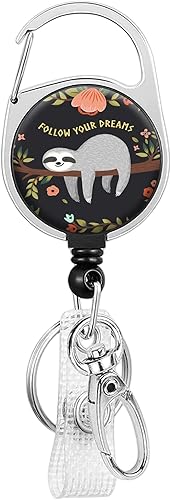 Carretes retráctiles lindos portatarjetas, clip de insignia con llavero retráctil y llavero, cuerda de nailon duradera para portatarjetas de