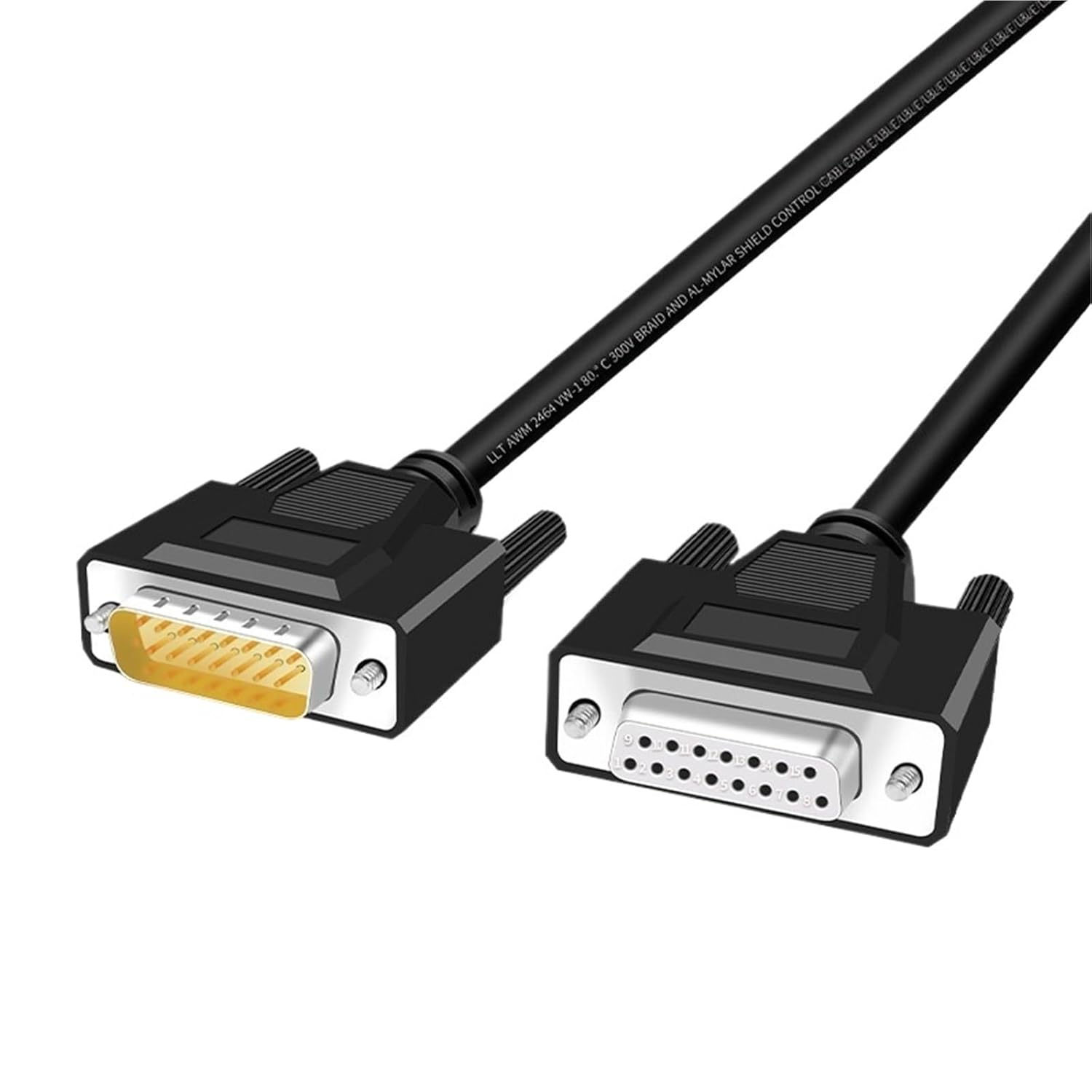 1Pcs DB15 Shield Cable Pure Copper Male to Female 15Pin Parallel Serial Extension Cable Industrial Grade 2 Rows Pinout 28AWG 300V(M to M,0.5 Meter)