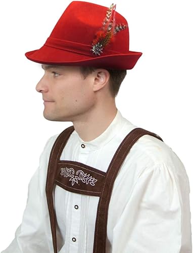 Miniatura 3 de Essence of Europe Gifts E.H.G Oktoberfest Haus German Hunter Green Faux Leather Fedora with Metal Edelweiss Pin Feather Hat