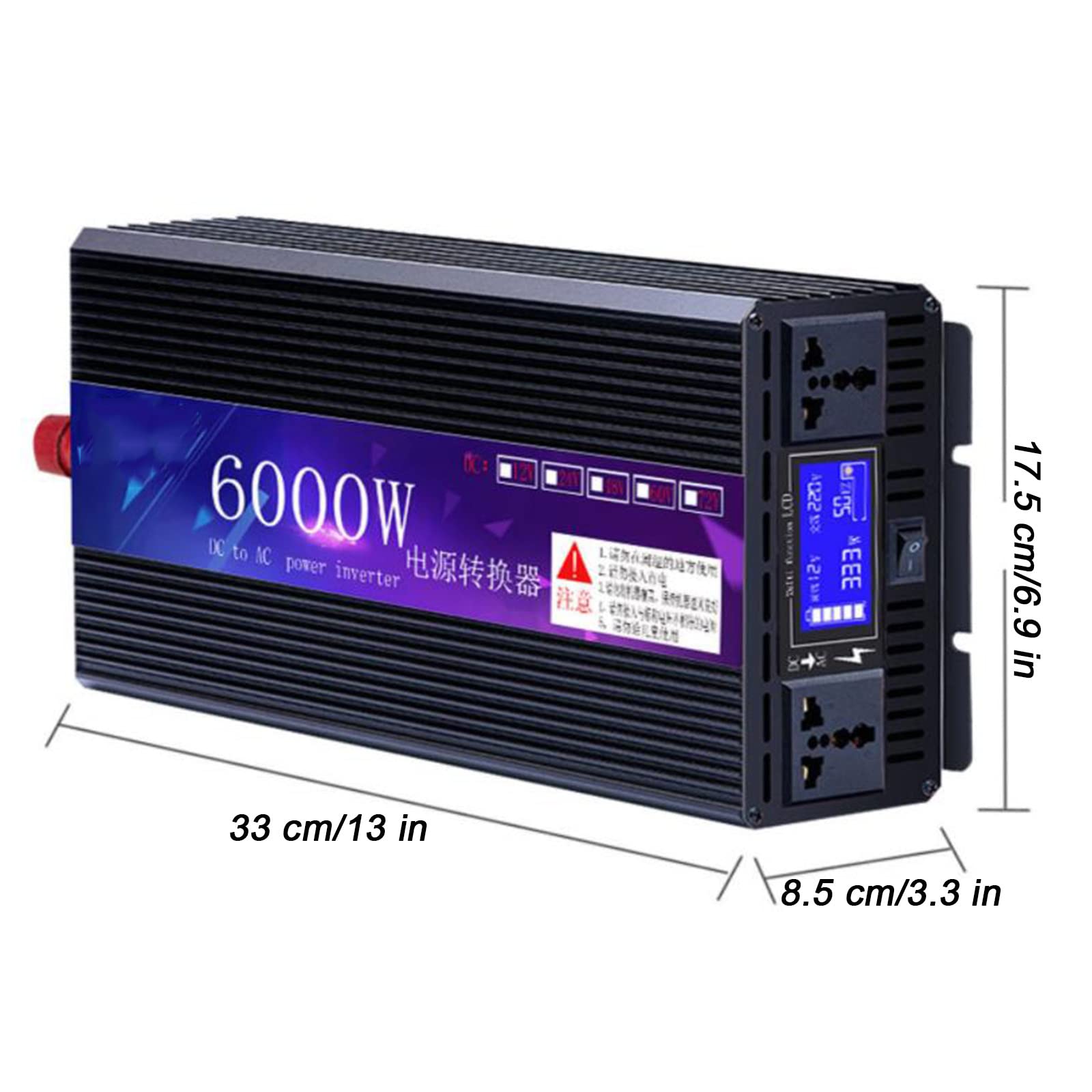 NYANS Inversor Onda Sinusoidal Modificada 1600W 2000W 4000W 5000W 6000W 7000W Potencia Máxima, DC 12V 24V 48V 60V a AC 220V Convertidor Voltaje para Automóvil, con Ventilador Refrigeración,6000W-48V