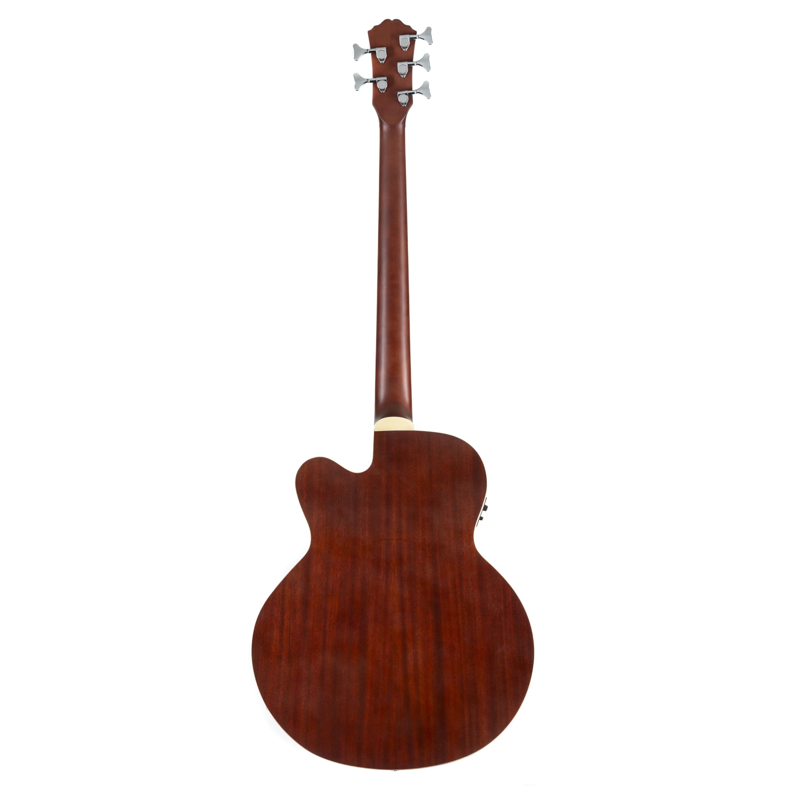 5-Saiter Akustikbass Jumbo Natural, Fichtendecke, Mahagoni-Korpus, Ahornhals, Tonabnehmer, 34" Longscale, Cutaway, Matt-Finish, Integriertes Stimmgerät