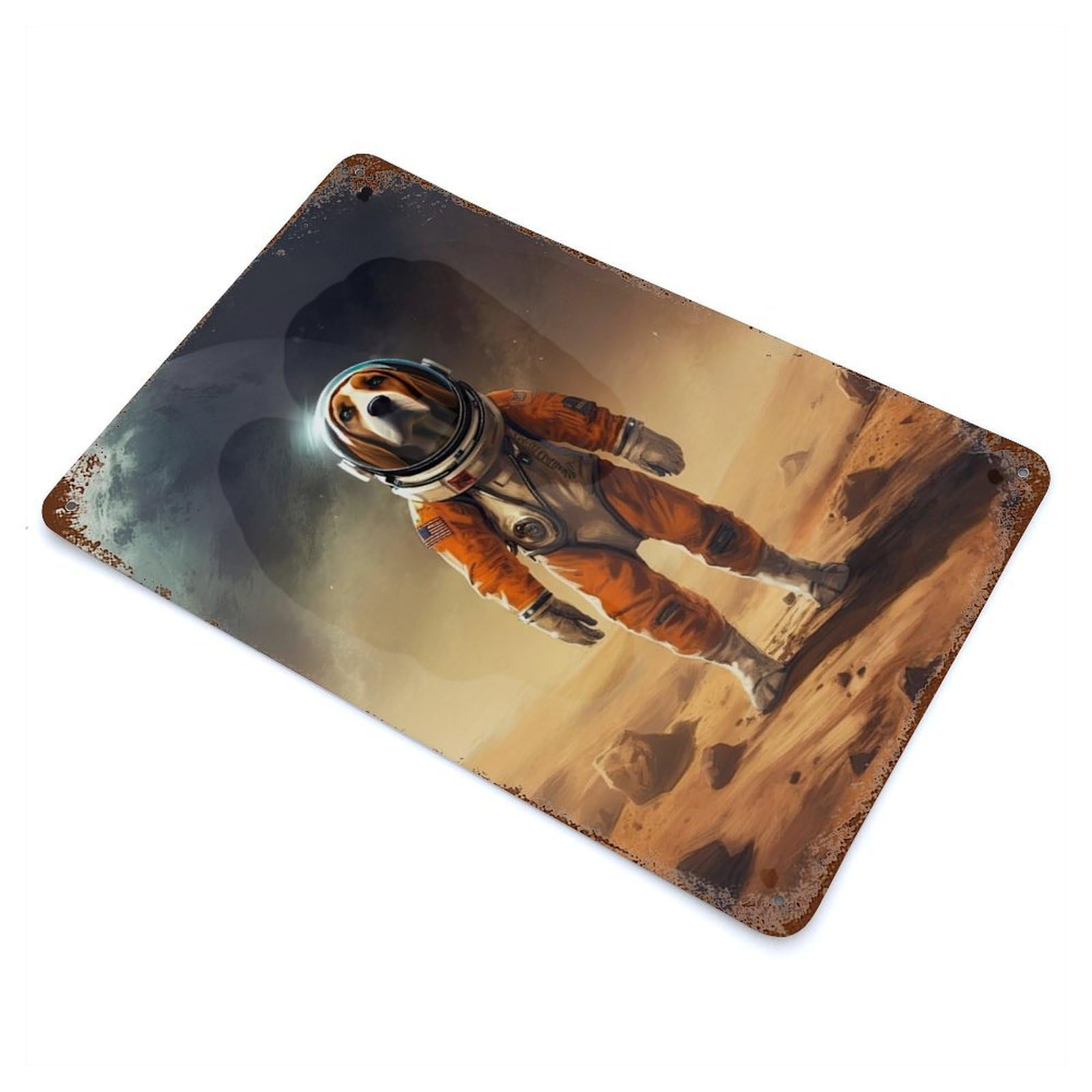 Beagle Mars Rusty Metal Tin Sign 11.8"x7.9", Industrial Home Decor for Garage, Pub Or Kitchen