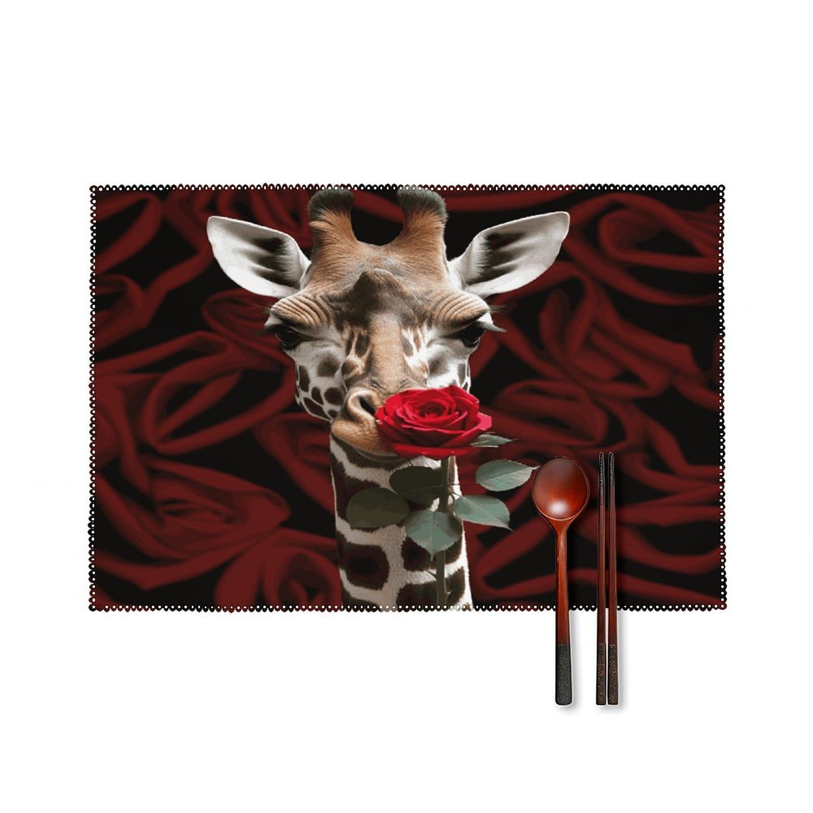 Fekiloot Style Giraffe Kissing Flower Placemats Set Of 6,Table Mat