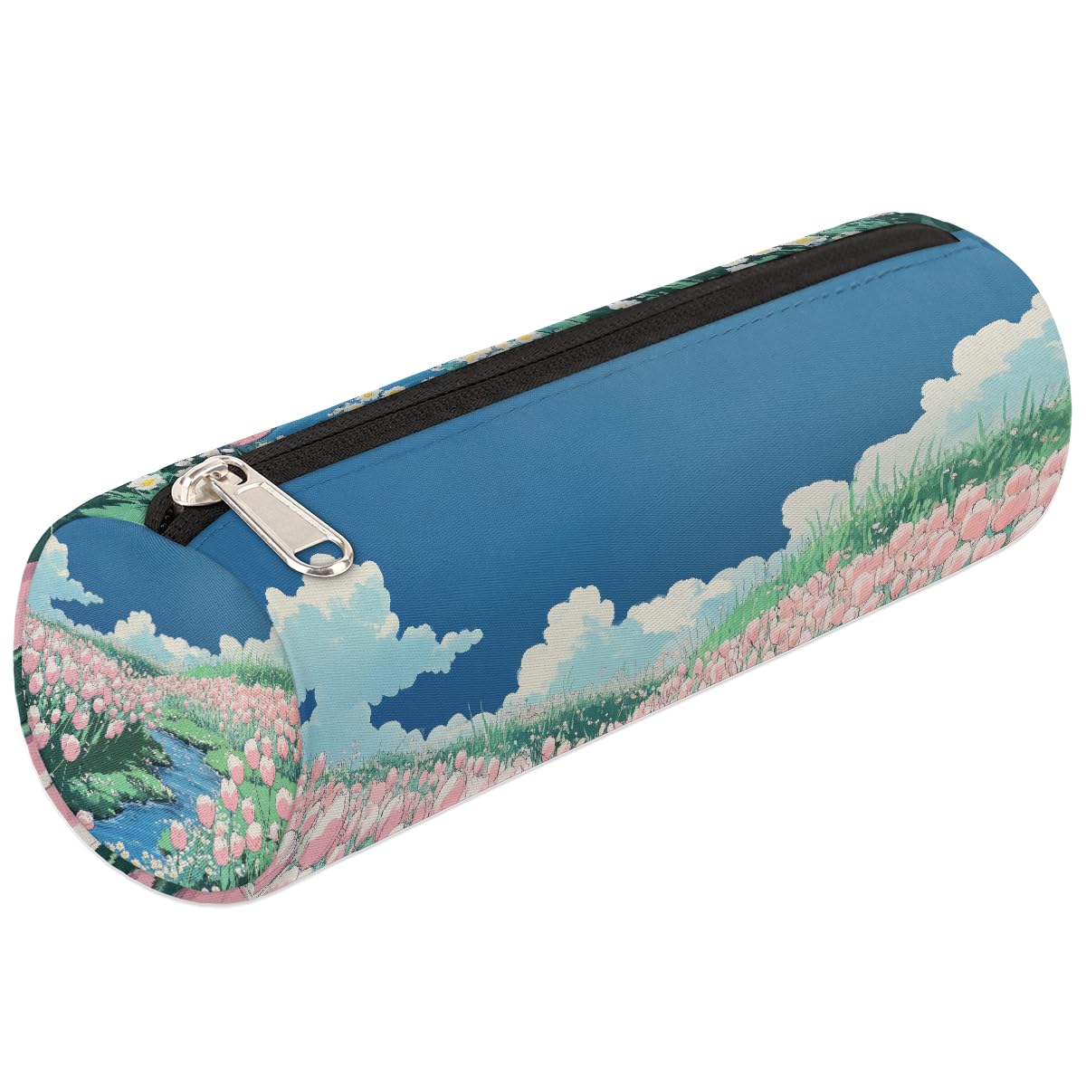VQUVQV Small Pencil Case, Portable Pencil Bag Pen Pouch for Boys Girls Teens, School Stationary Organiser Supplies Makeup Brush Bag, Pink Tulips Flowers