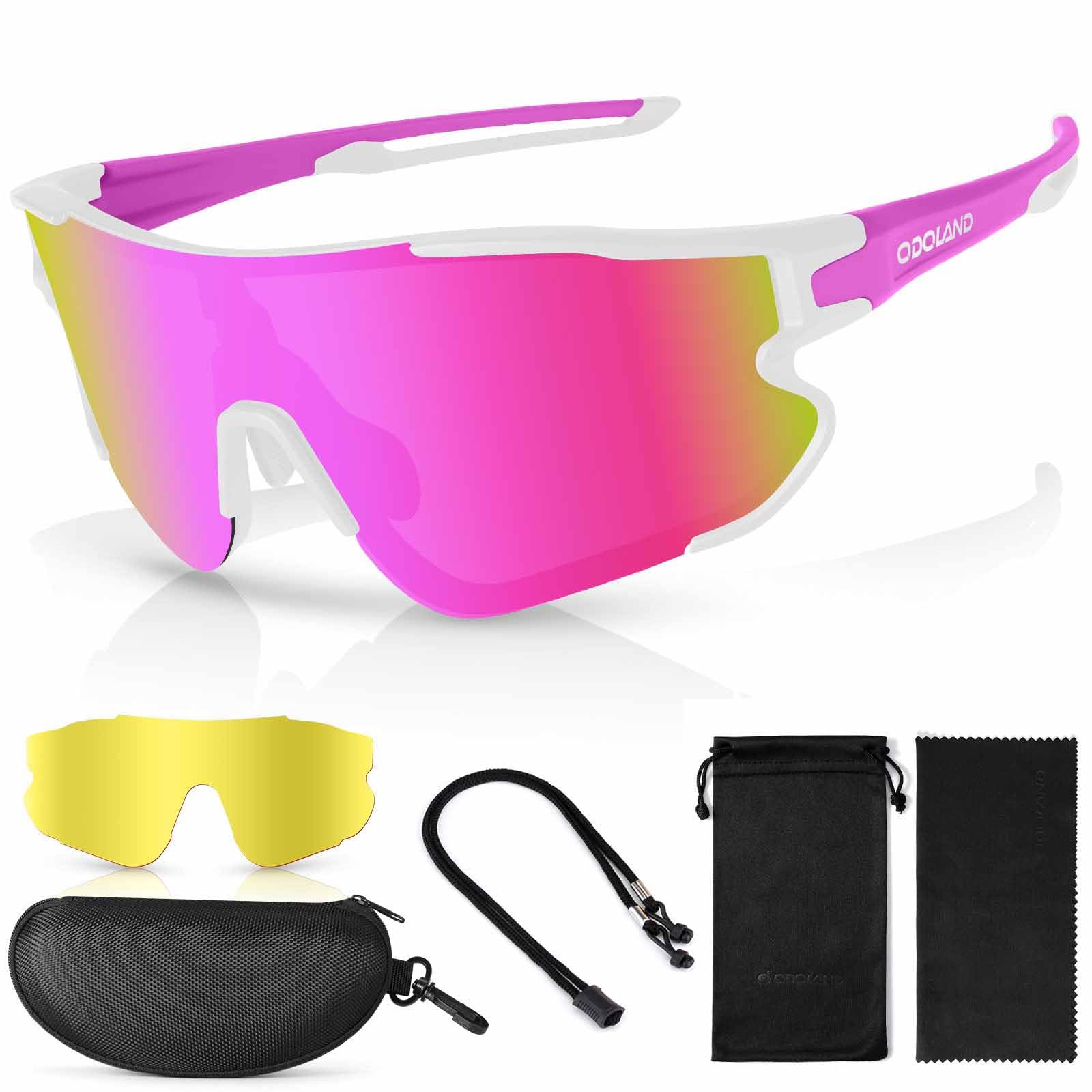 Odoland Gafas de sol polarizadas para ciclismo, gafas de sol deportivas UV 400 con sustituibles de visión nocturna, lentes para bicicleta, pesca, correr, hombre y mujer