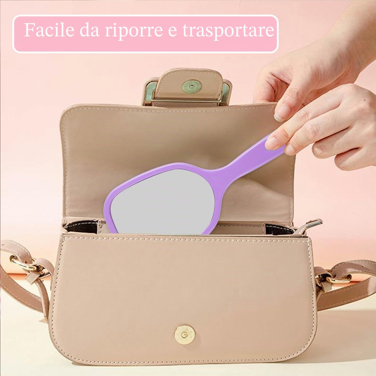 6 Pezzi Specchio con Manico, 8x18 cm Specchio a Mano | Specchio Portatile, Specchietto da Borsetta, Specchietti Trucco con Manico, Specchio Compatto da Borsa, per Casa Viaggio