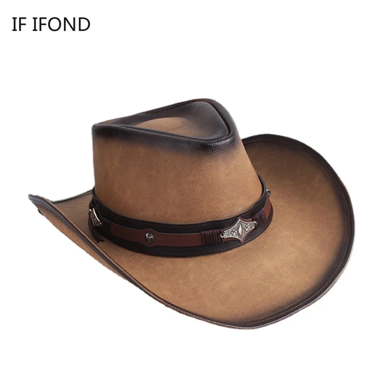 Cappello Cowboy Cappello da Cowboy in Pelle Uomo e Donna, a Tesa Larga, Padrino, Gentiluomo, Chiesa, Sombrero, Berretto Jazz(Color3)