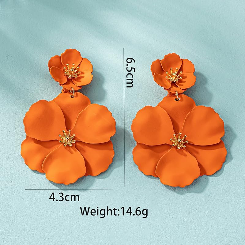 Flower Clip On Earrings - Floral Petal Drop Earrings Statement Hypoallergenic Flower Stud Earring for Women Wedding Jewelry Gifts - Image 6