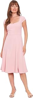 Women's Sweetheart Neckline Empire Waist Fit and Flare-Special Occasion Scuba Crepe Midi Cocktail Dress
