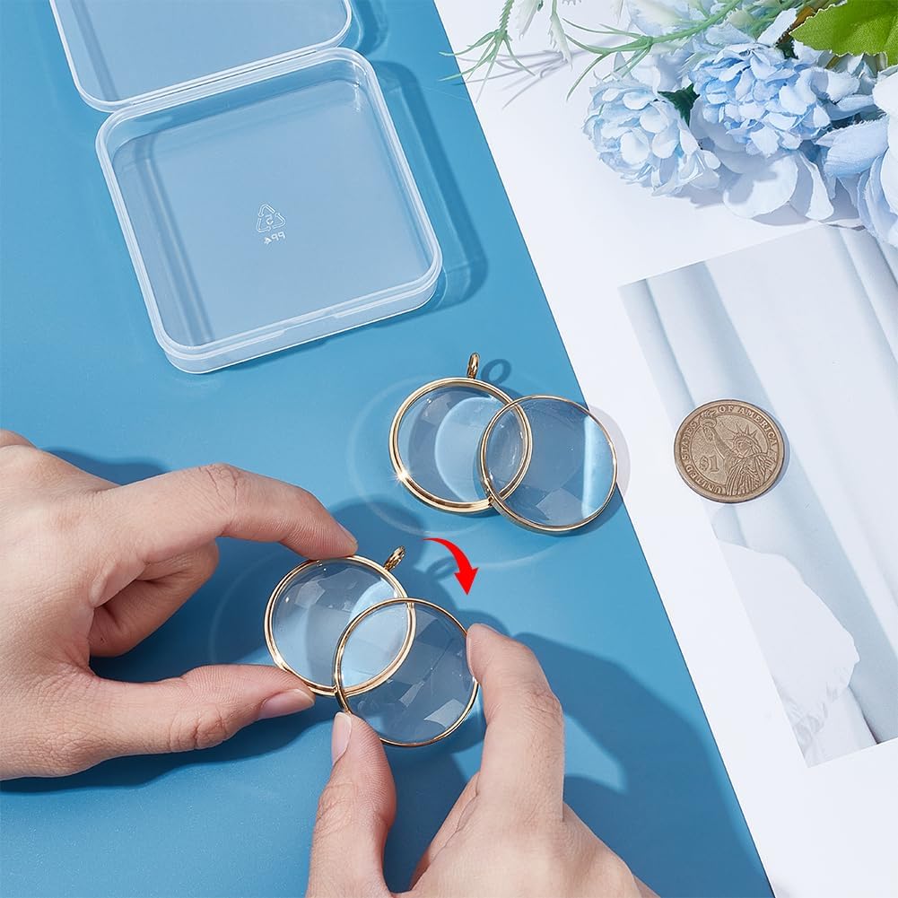 UNICRAFTALE 2Pcs Memory Locket Charm Stainless Steel Flat Round Floating Charm with Glass for DIY Picture Photo Necklace Making Crystal Locket Pendants for Jewelry Making - Image 4