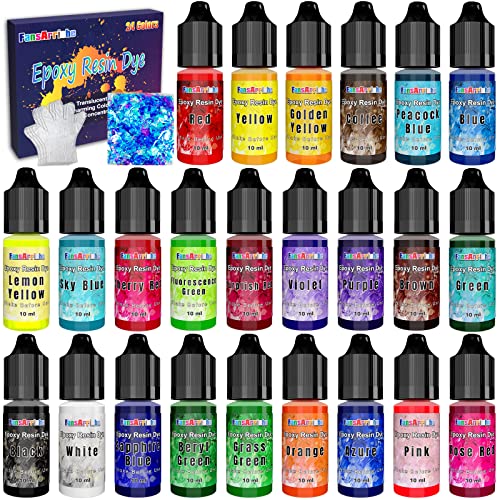 FansArriche Tinte Resina Epoxi 24 Colores, Pigmento para la fabricación de Joyas de Bricolaje, colorantes para Manualidades (10 ml Cada uno)