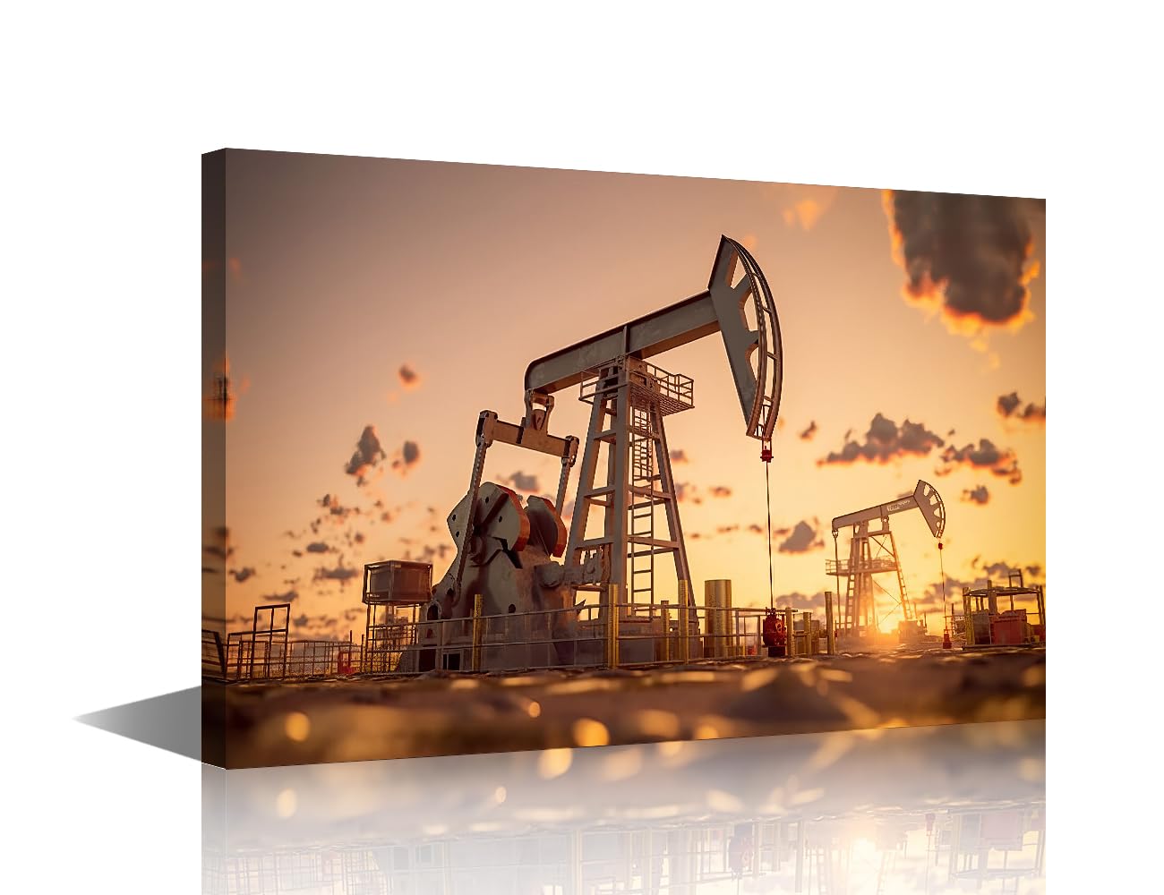 TISHIRON Wall Art Power Industry Machines for Producing Petroleum Gas Picture Oil Industry Equipment Poster for Home Office Wall Decorations Wooden Framed Gallery-Wrapped Ready to Hang 18x12 in