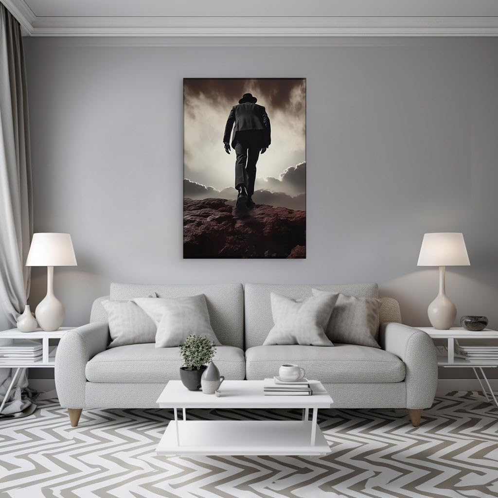 Canvas for Living room. Climbing Against the Storm: A Man's Bold Ascent on the Cliff's Edge, 27 x 18 inch Canvas Wall Art - Ready to Hang - 69x46 cm (27x18 inch)