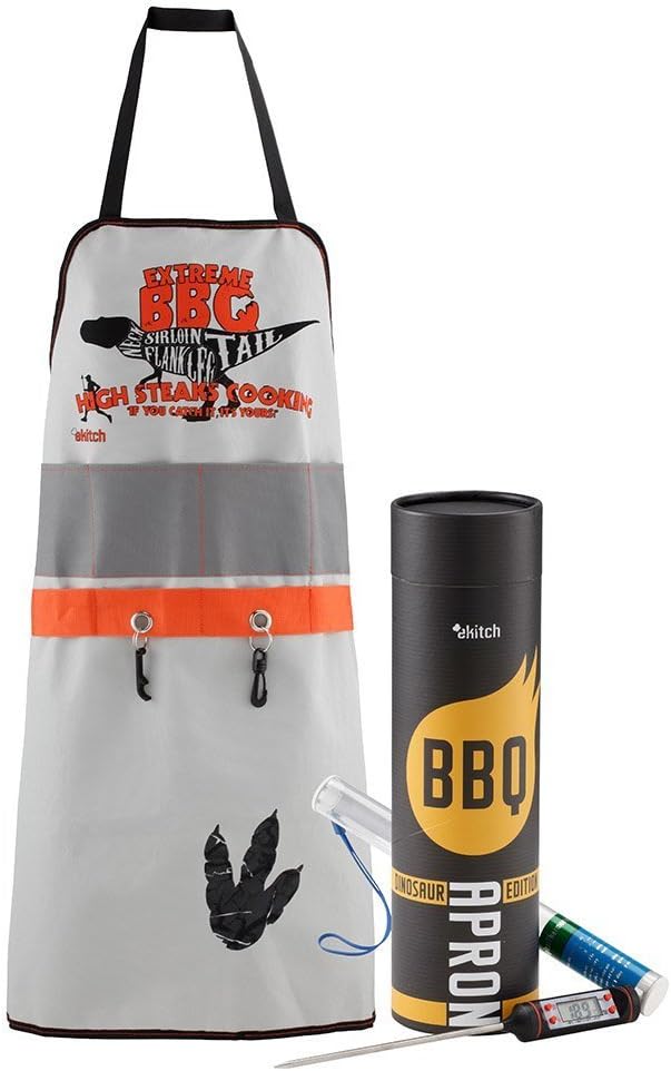 eKitch BBQ King Barbeque Man Apron with Digital Meat Thermometer - Dinosaur