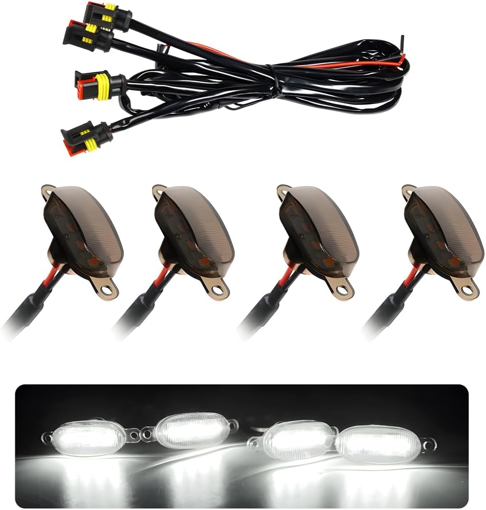 4PCS Car LED Grille Lights, Bright Front Grill Bumper Trim Lamps with Wiring Harness, Waterproof Grille LED Lights for 2004-2019 F150 F250 F350 Raptor/2013-2018 Ram 1500 (Black+White, 4 PCS)