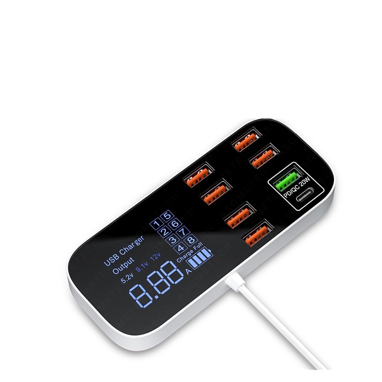 Caricabatterie USB a ricarica rapida con display digitale HUB Tablet Adattatore for caricabatterie for telefono cellulare Caricatore rapido Compatibilità universale