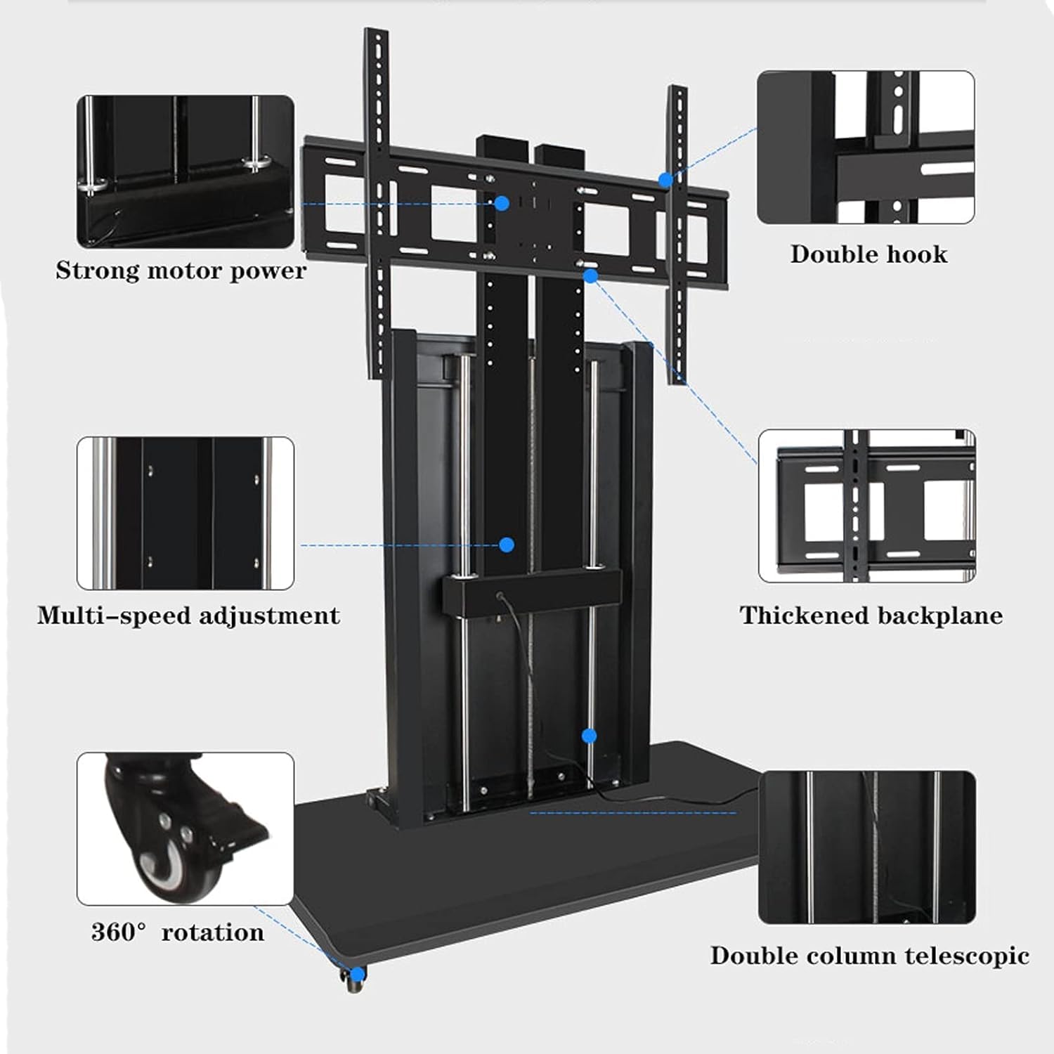 TABOJS Soporte para TV con Ruedas Soporte para TV de Doble Columna Ajustable de pie con Control de Pelusa Soporte para TV para televisores de 32 "65" Carro para TV móvil con Estante de