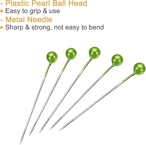 Miniatura 4 de PATIKIL Alfileres de costura perlados, 1 juego de agujas de cabeza de bola de acero inoxidable para decoración de modista, color verde