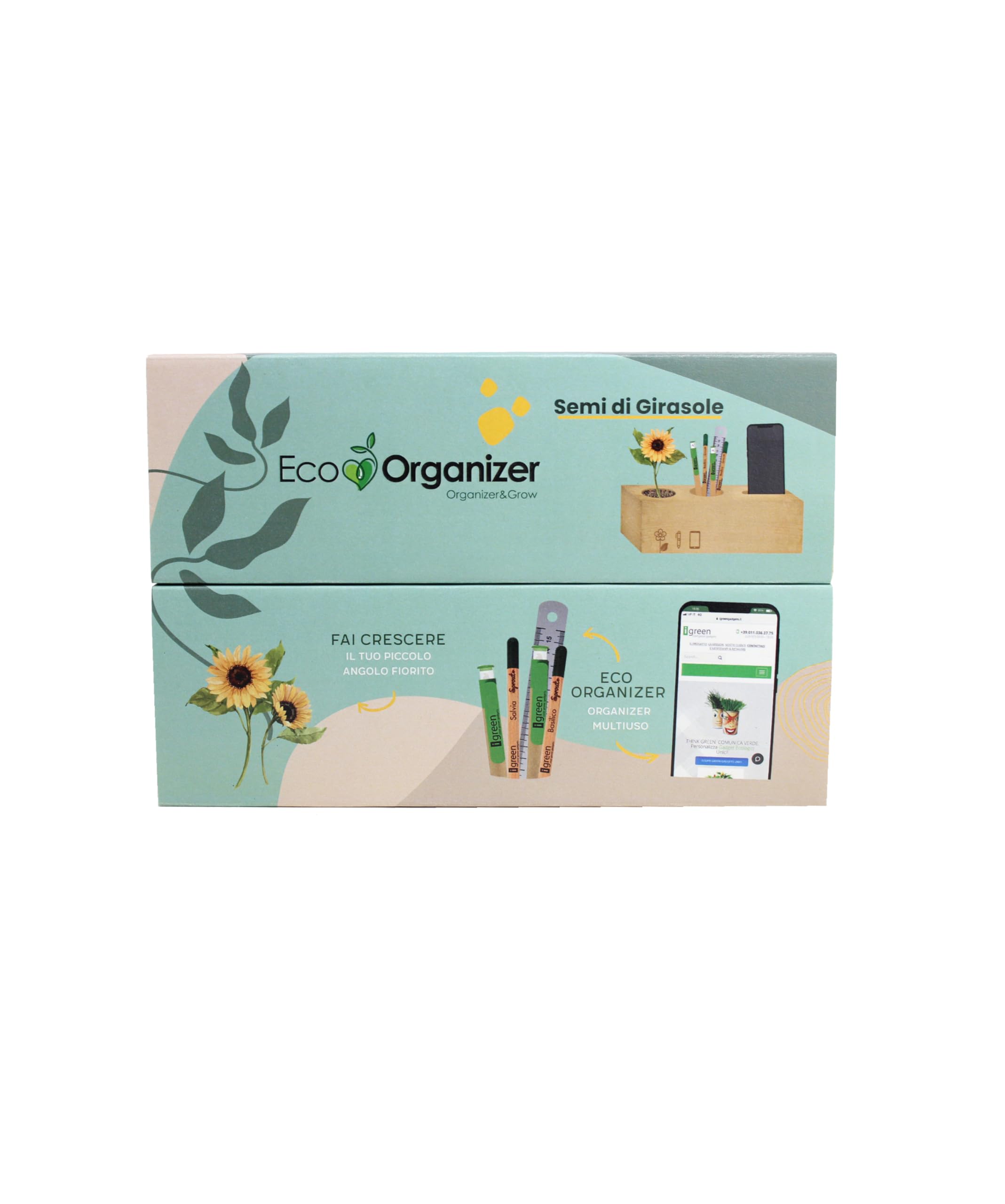 iGreen Eco Organizer da Scrivania (Girasole), Porta Penne e Matite da Scrivania con Supporto per Smartphone e Kit di Crescita per Fiori & Piante