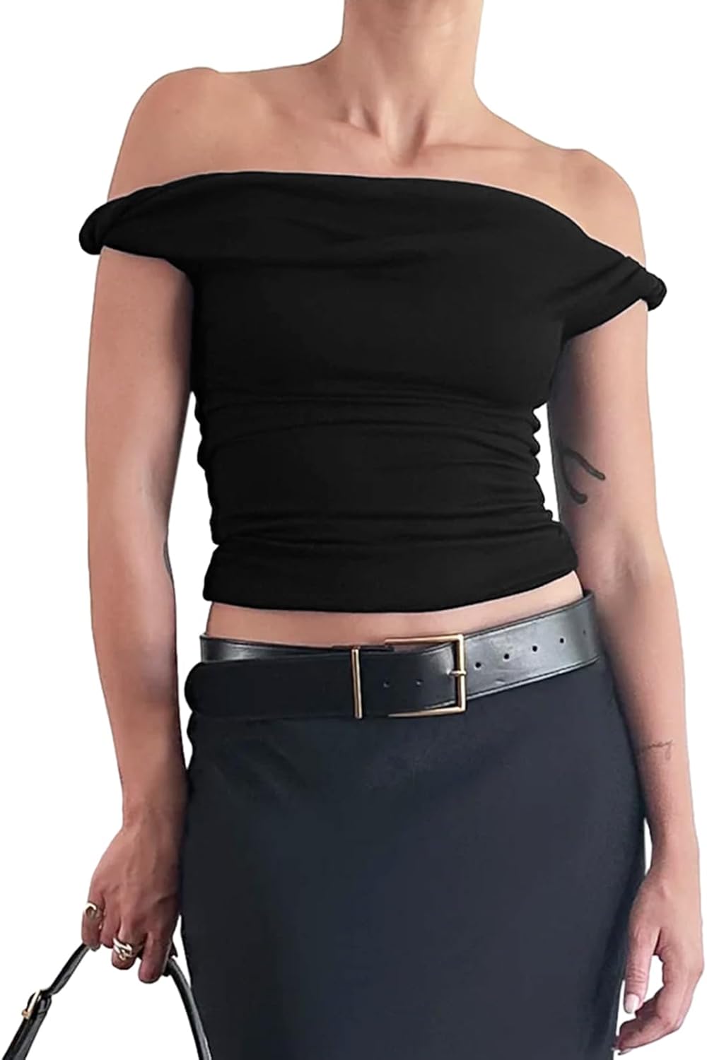 Tankaneo Womens Off The Shoulder Top Sleeveless Slim Fit Stretchy Tank Top Y2k Casual T Shirts - Image 2