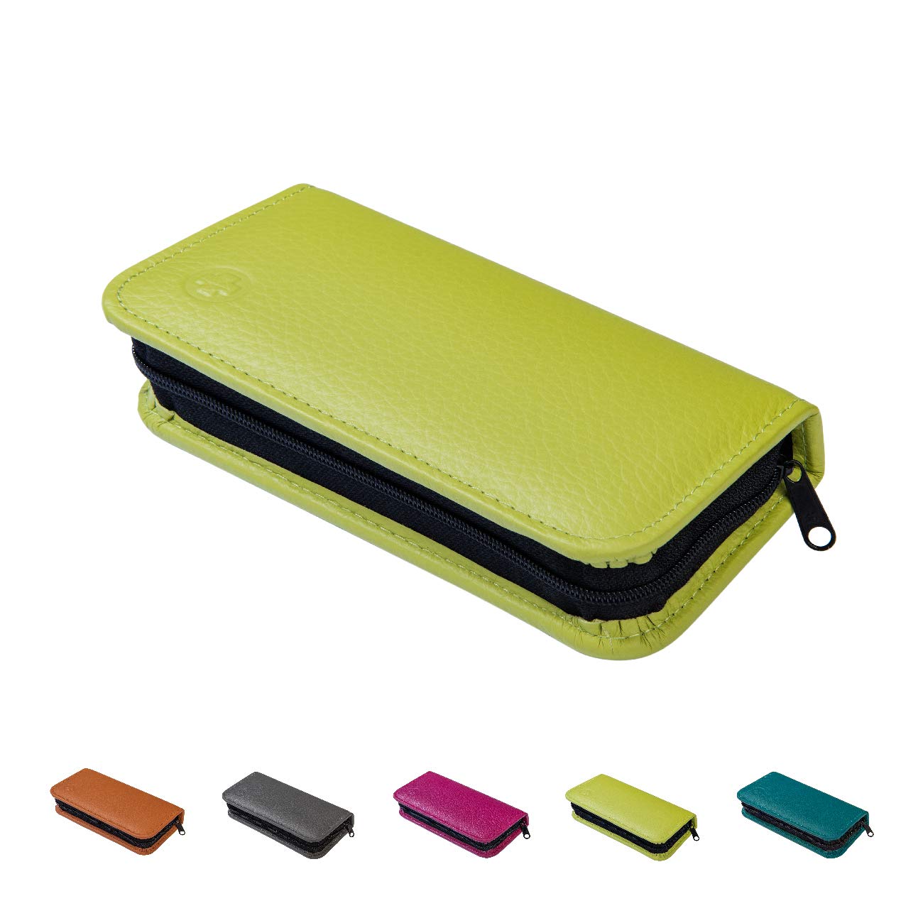 Homöopathische Taschenapotheke für Globuli, leer, Globuli-Tasche für 24 Globuli-Röhrchen (Glas), handgemacht aus echtem Leder (apfel-grün) : 
