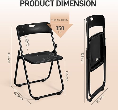 Miniatura 3 de Karl home Silla plegable de 10 piezas, silla plegable ligera de plástico de 300 libras, marco de metal reforzado fácil de plegar y almacenar para