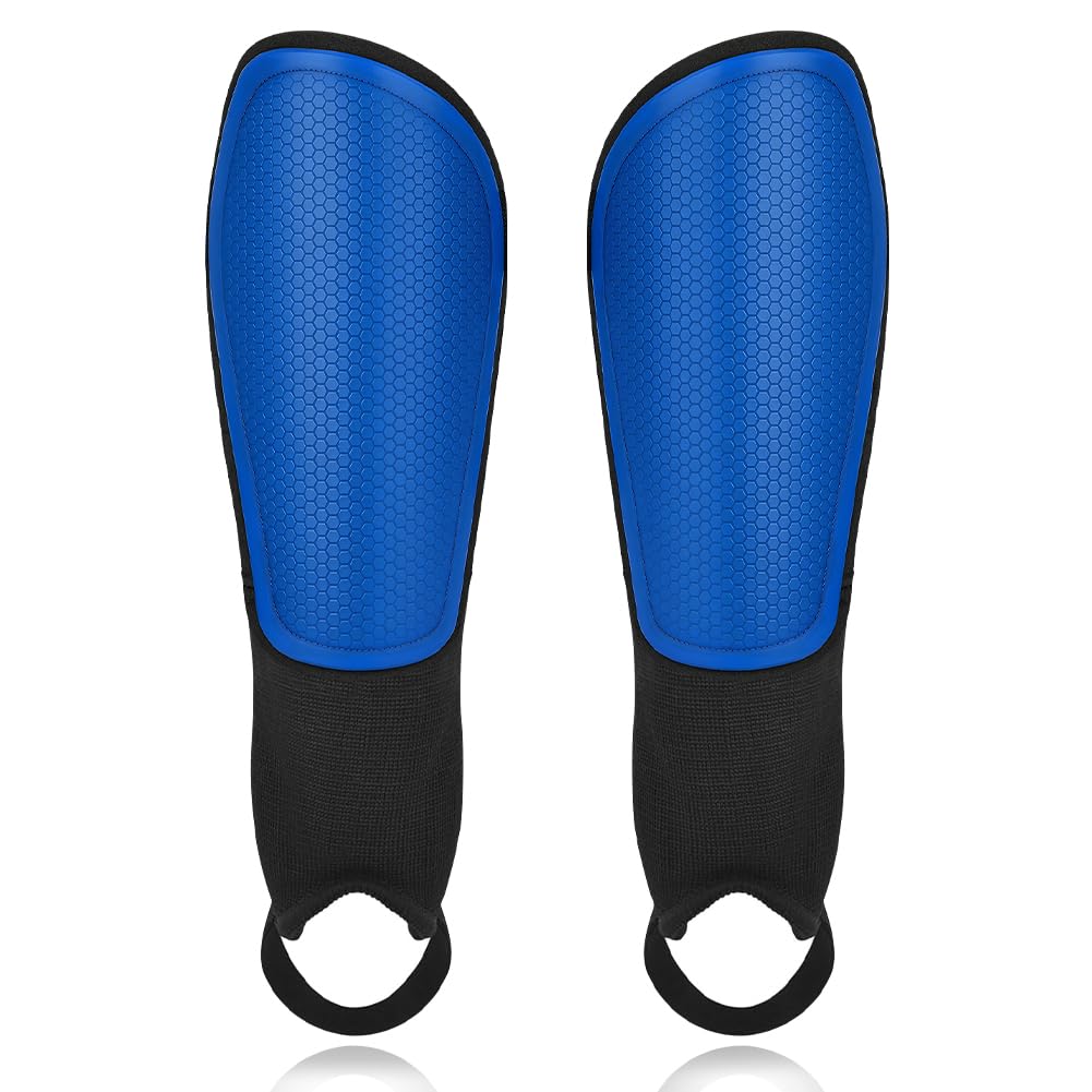 Beugo Football Shin Pads, Kids Football Shin Guards with Calf & Ankle Protection, Adjustable and Lightweight Soccer Shins Pads for Boys Girls Teens, Style B (Blue, M)