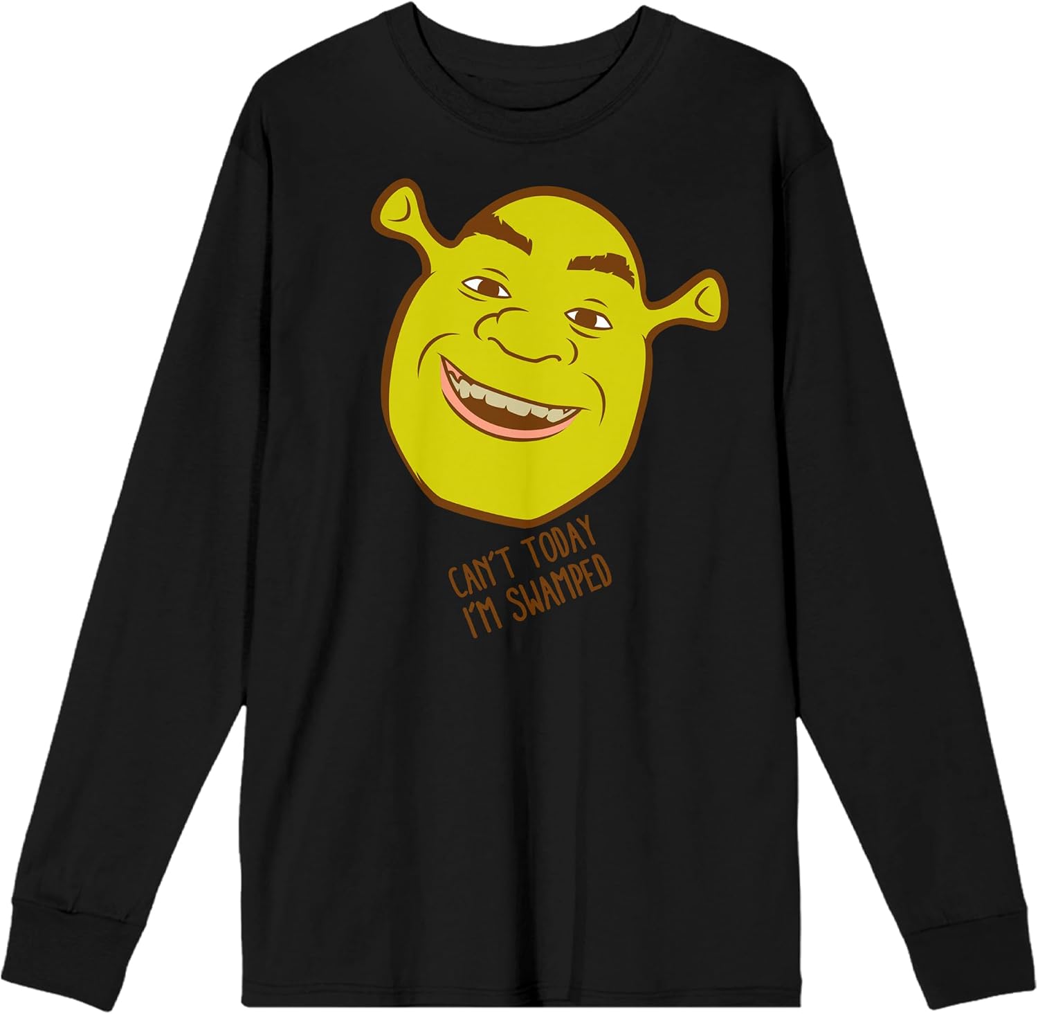 Shrek Can't Today I'm Swamped Crew Neck Long Sleeve Black Adult Tee