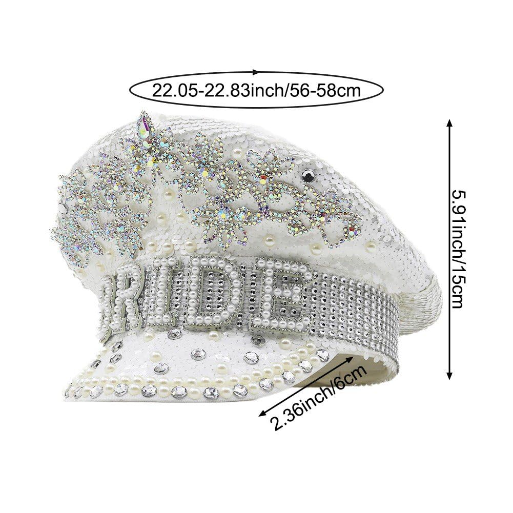 Cappello Sposa Cappello Capitano della Sposa Cappello Marinaio Sergente Cappello Militare con Paillettes Perla con Cappello Scuro Cappello Discoteca con Paillettes per Festa di
