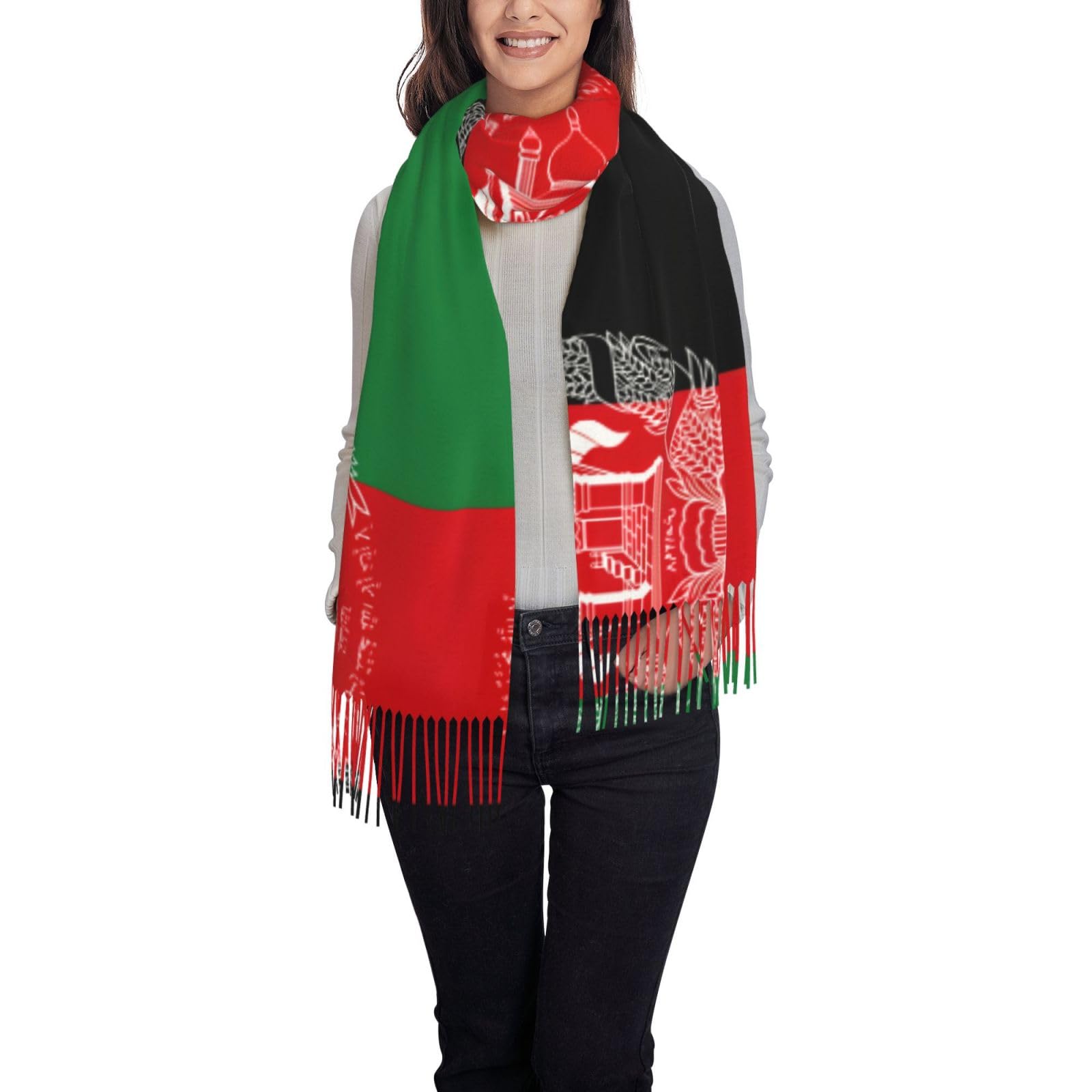 Hgnbcsa Unisex Black Flag Of Afghanistan Print Women Scarf Fashion Christmas Winter Scarf For Women Men Long Scarf With Tassels Shawl Wrap