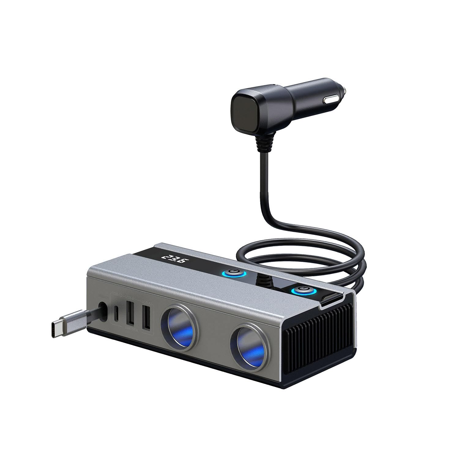 120W Cigarette Lighter Splitter for 12V/24V Car, 6 in 1 Multi-Socket Car Charger Adapter with 2 USB-A + 1 USB-C + cablu retractabil PD 65W Car Socket Splitter with Lighted Switches-image-36