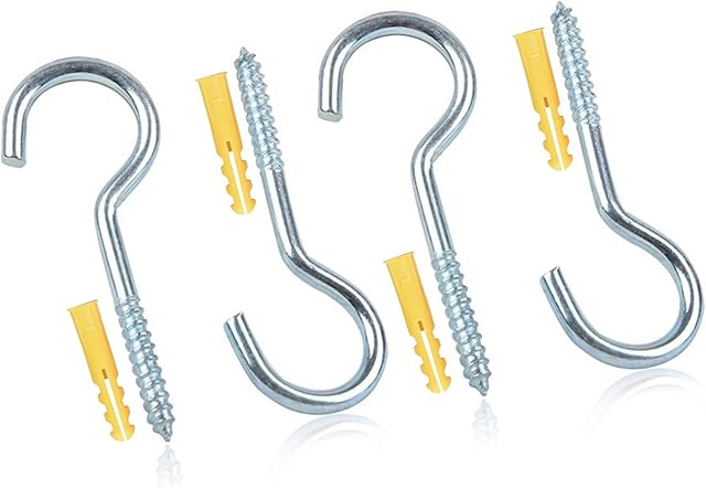 AHAD Washing Line Hooks Heavy Duty Clothes Line Hooks Screw in Ceiling Self Tapping Stainless Steel Rust Proof Wall Mount Hangers Perfect for Home Office Indoor and Outdoor 90mm in Size 8 Pcs