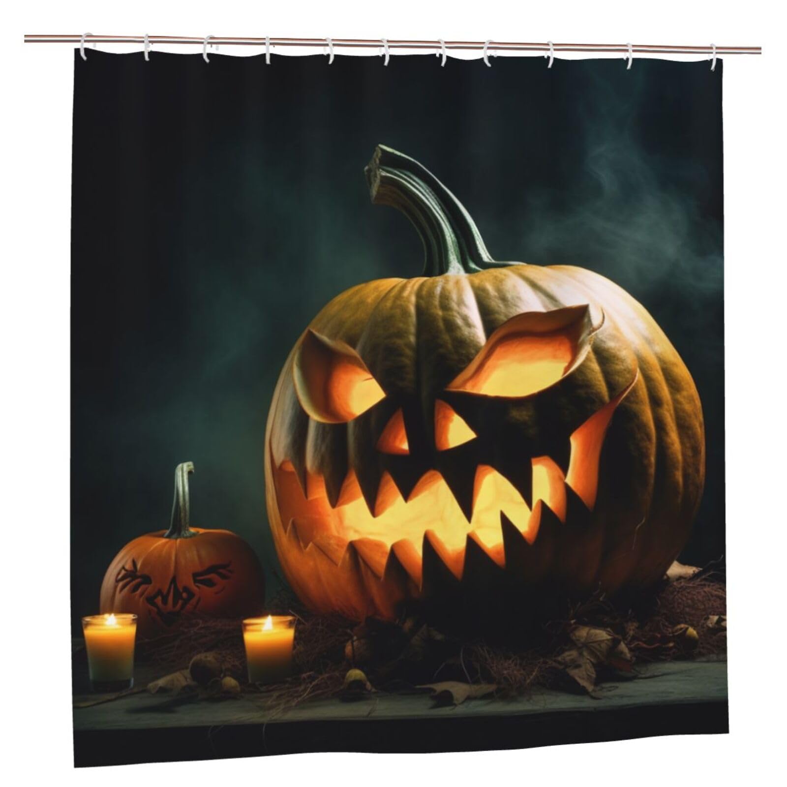 BWWHCCTI Halloween Night Printed Shower Curtain With 12 Plastic Hooks Opaque Quick Drying Waterproof Shower Curtains Sets For Bathroom 183x183 CM