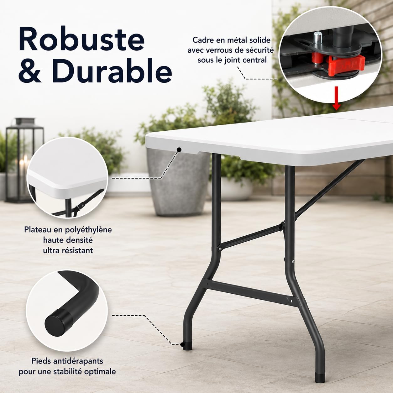 LPVS Table Pliante 180x70x74 cm - Jardin Extérieur Camping 6/8 Personnes | Entreprise Française - Table de Jardin Pliante - Polyvalente - Charge 175 kg