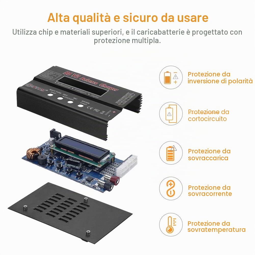 HTRC Caricatore LiPo 1S-6S Caricabatterie digitale per bilanciamento della batteria 80W 6A per la vita Batteria intelligente agli ioni di Litio NiCd NiMH PB