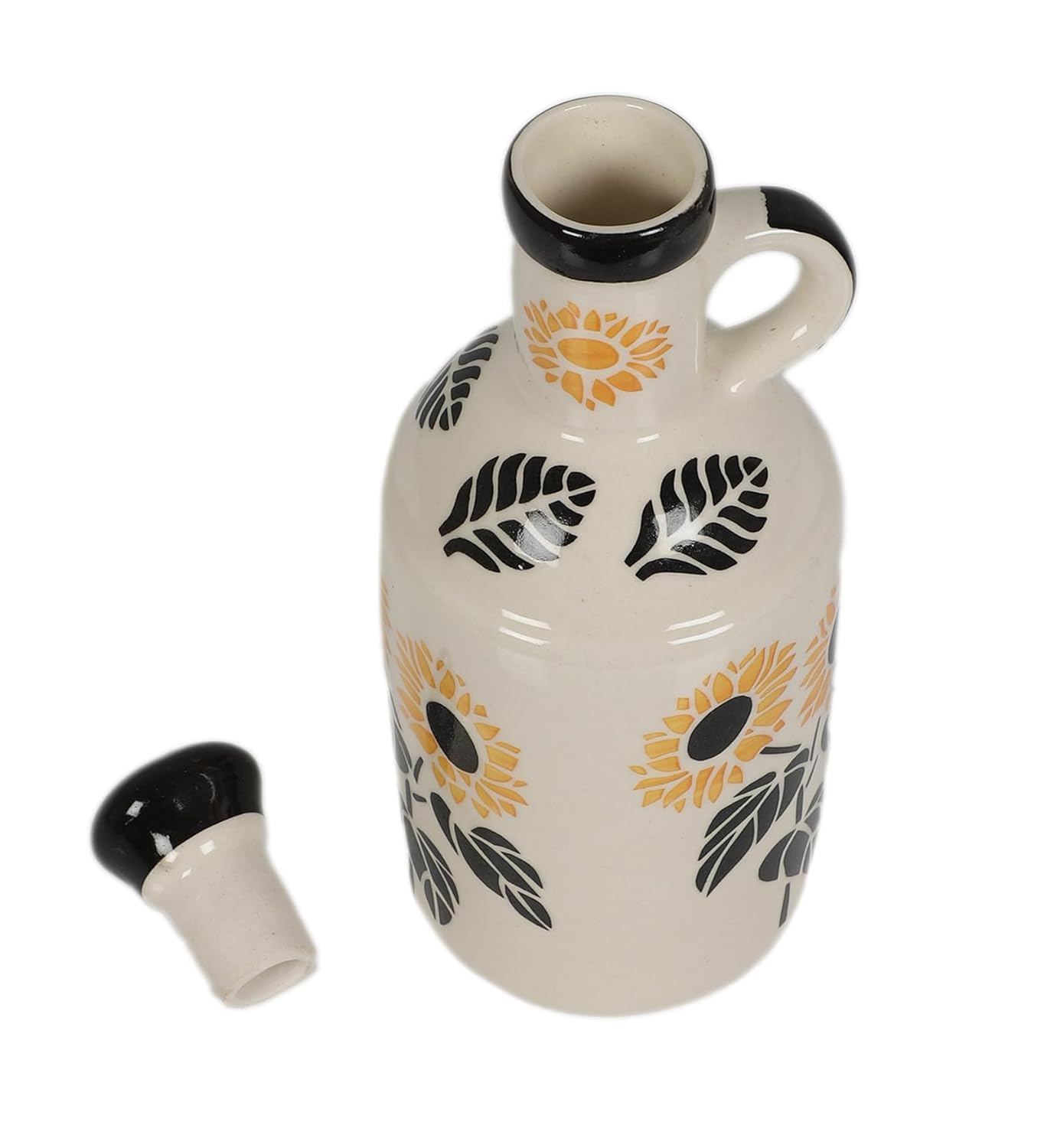 Kalaa By N® Handmade Ceramic Oil Dispenser for Kitchen Oil Bottle Ideal for Storage of Cooking Oil | Microwave Safe | Oil Bottle (Yellow Sunflower, 1000ml) - Image 6 thumbnail