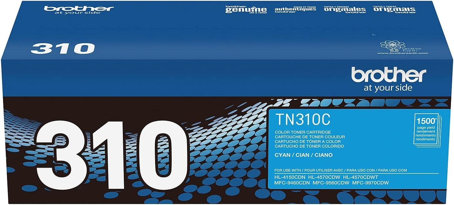 Brother Genuine Standard Yield Toner Cartridge, TN310C, Replacement Cyan Toner, Page Yield Up to 1,500 Pages, TN310