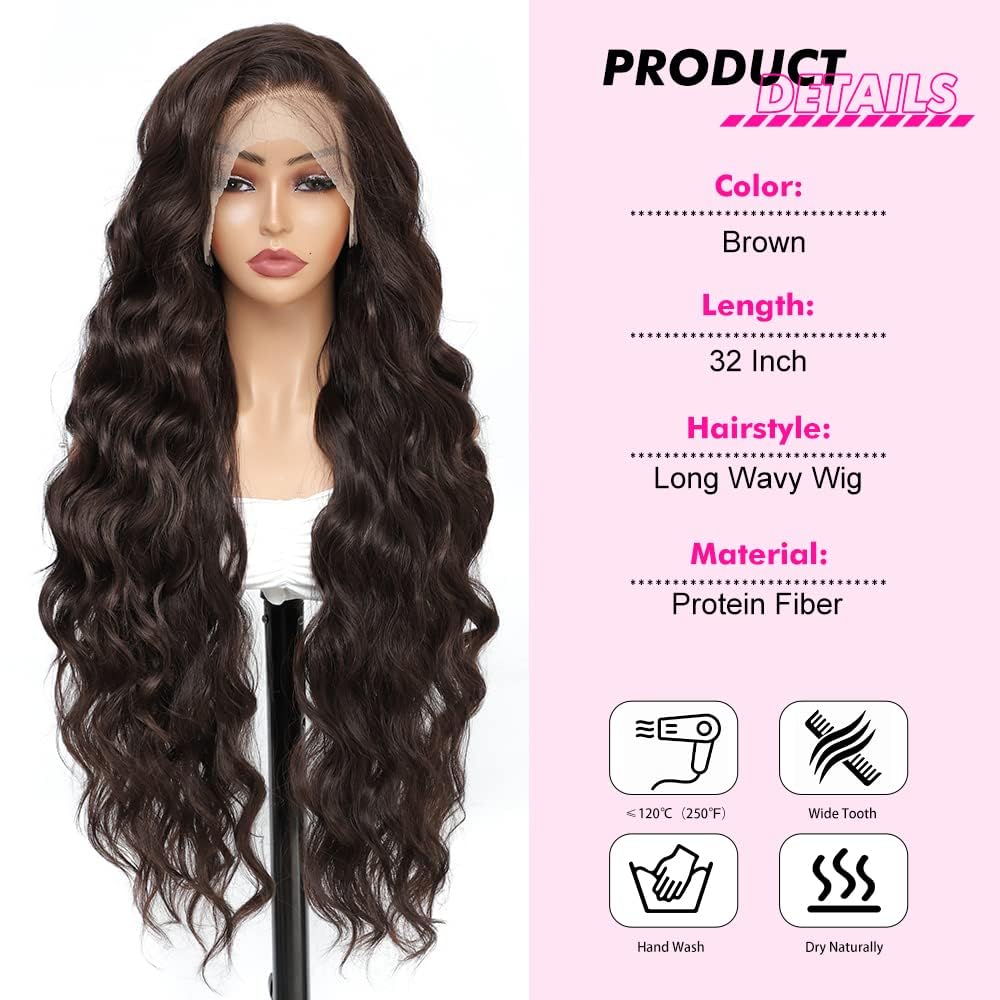 X-Tress 13x6 HD Swiss Lace Front Wig Glueless for Women 32 Inch Body Wave Human Hair touch feeling Wig Chestnut Brown - Image 3