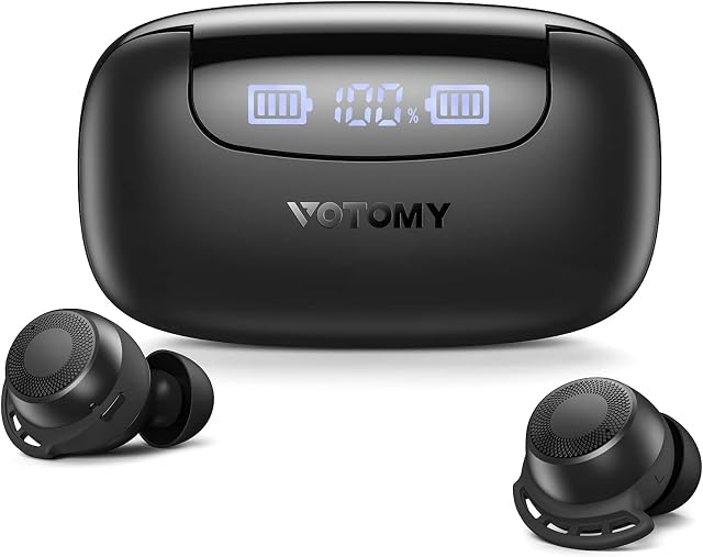 SoloPods S1 Bluetooth Earbuds, VOTOMY 100H Playback, Bluetooth 5.0, IPX8 Waterproof, Touch Control True Wireless Bluetooth Earbuds In-Ear Deep Bass Built-in Mic Bluetooth Headphones, LED Digital Display
