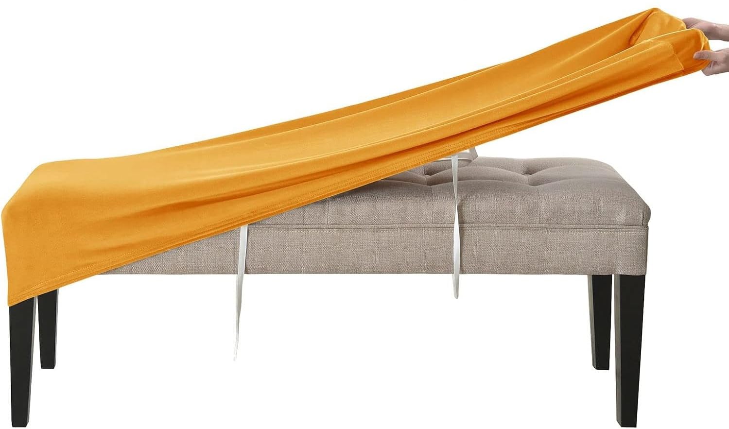 Rtsfkfs Yellow Velvet Bench Slipcover Washable Upholstered Seat Protector Cover For Living Room, Kitchen & Bedroom(Yellow)